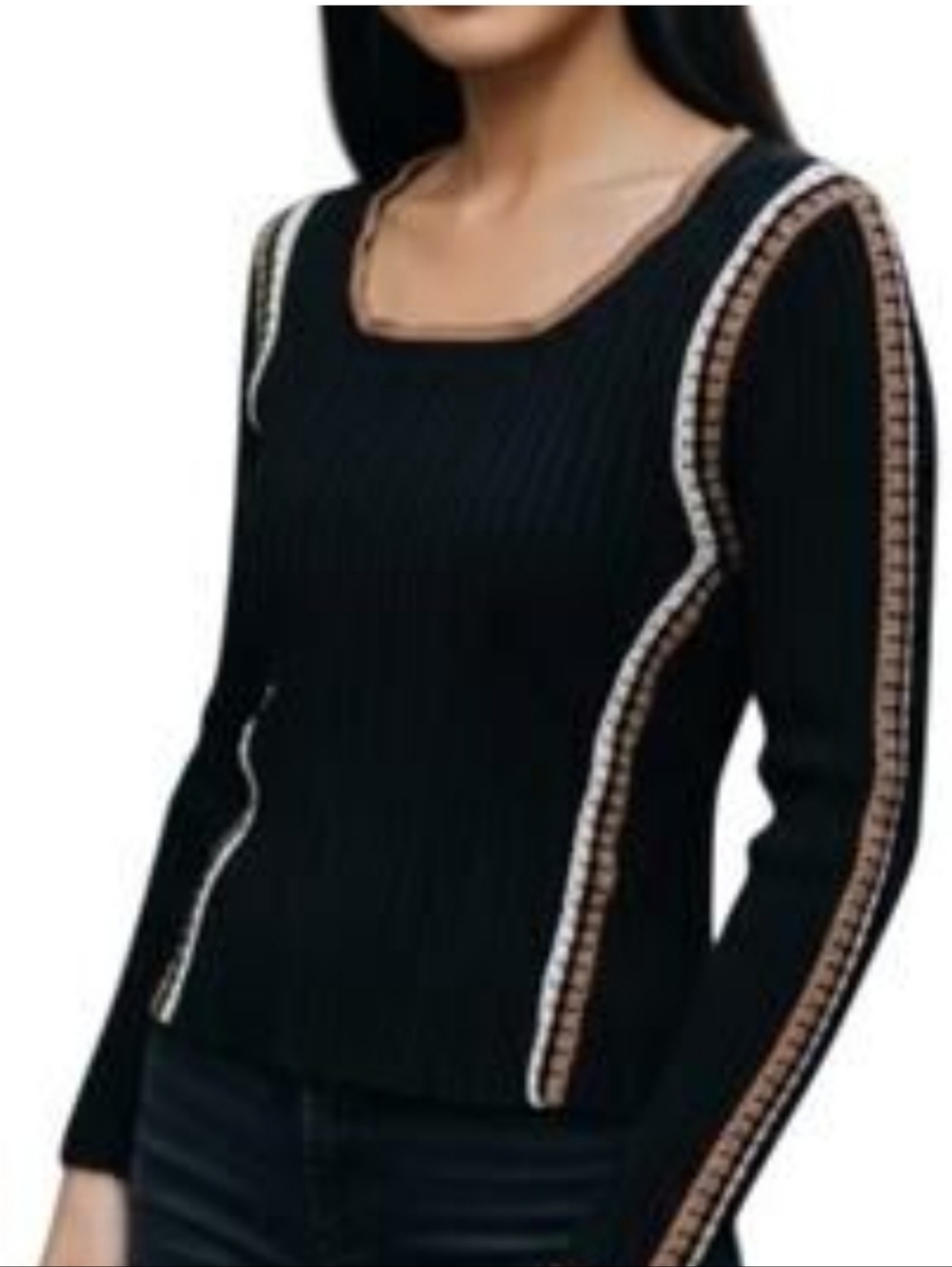 House of Harlow 1960 Black Ribbed Top with Gold Label